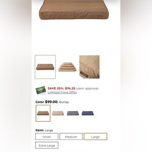 LL Bean Rectangle Dog Bed Replacement Cover Burlap Large